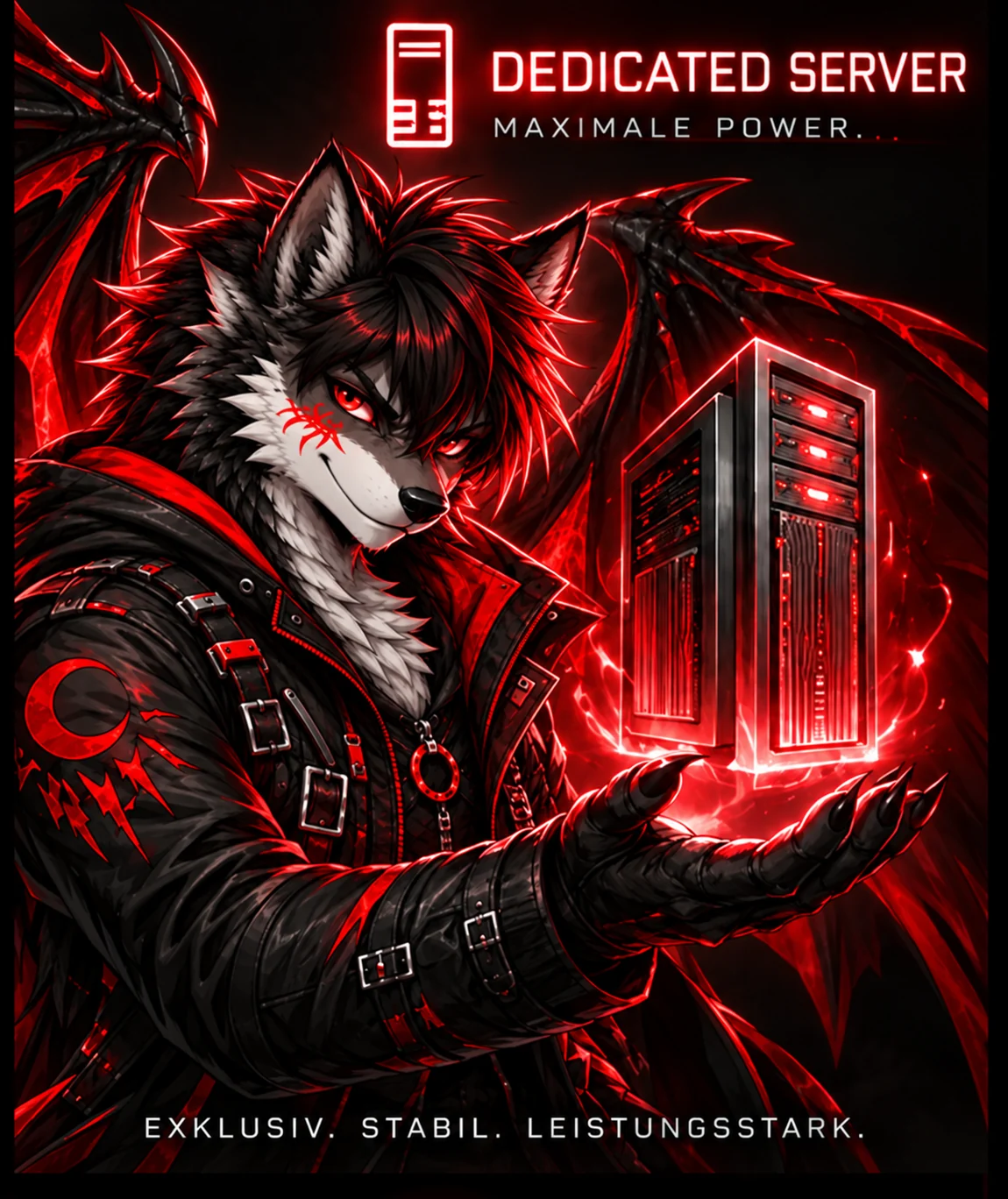 Dragon Host Charakter mit dediziertem Server-Motiv