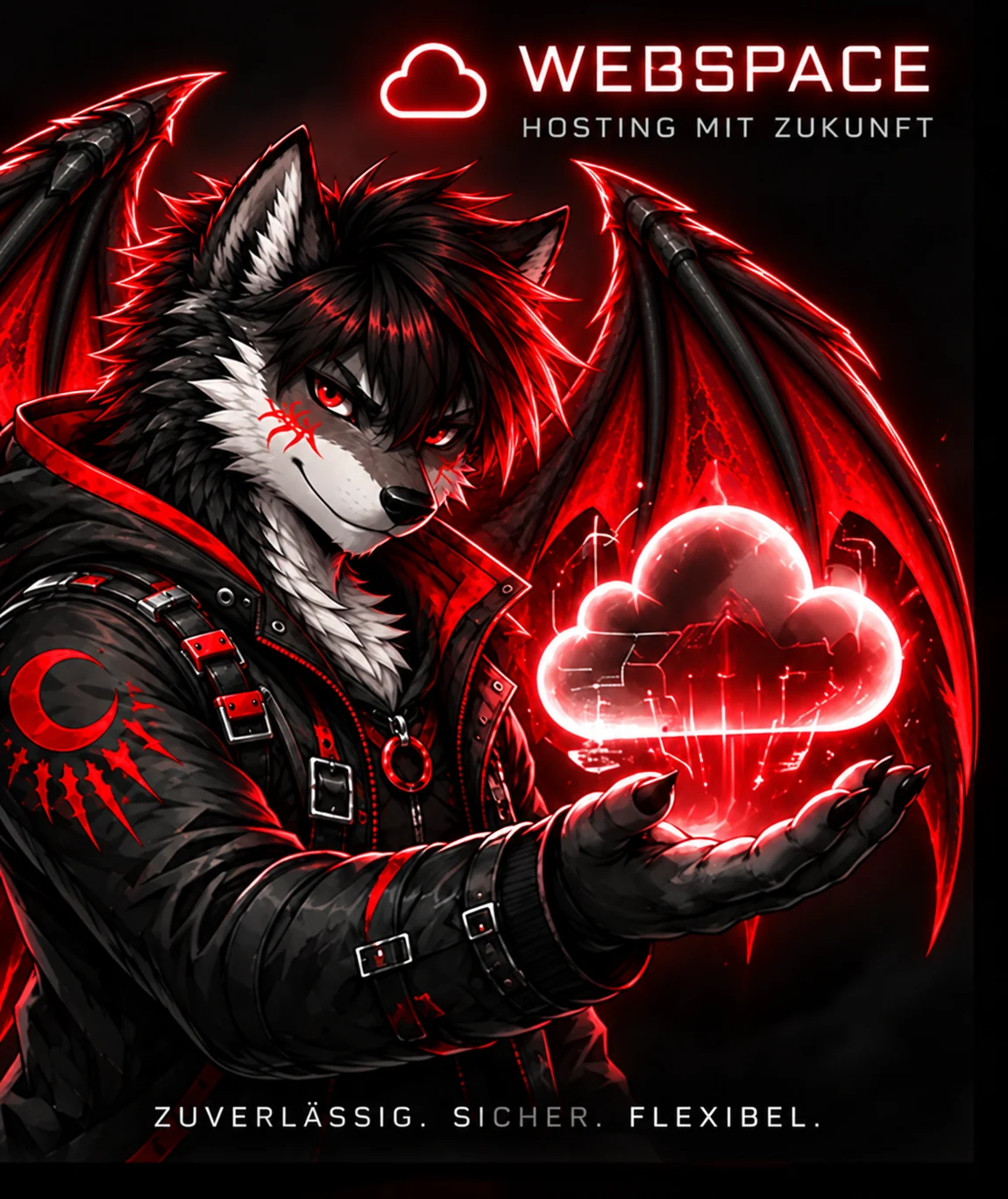 Dragon Host Charakter mit Webspace-Motiv
