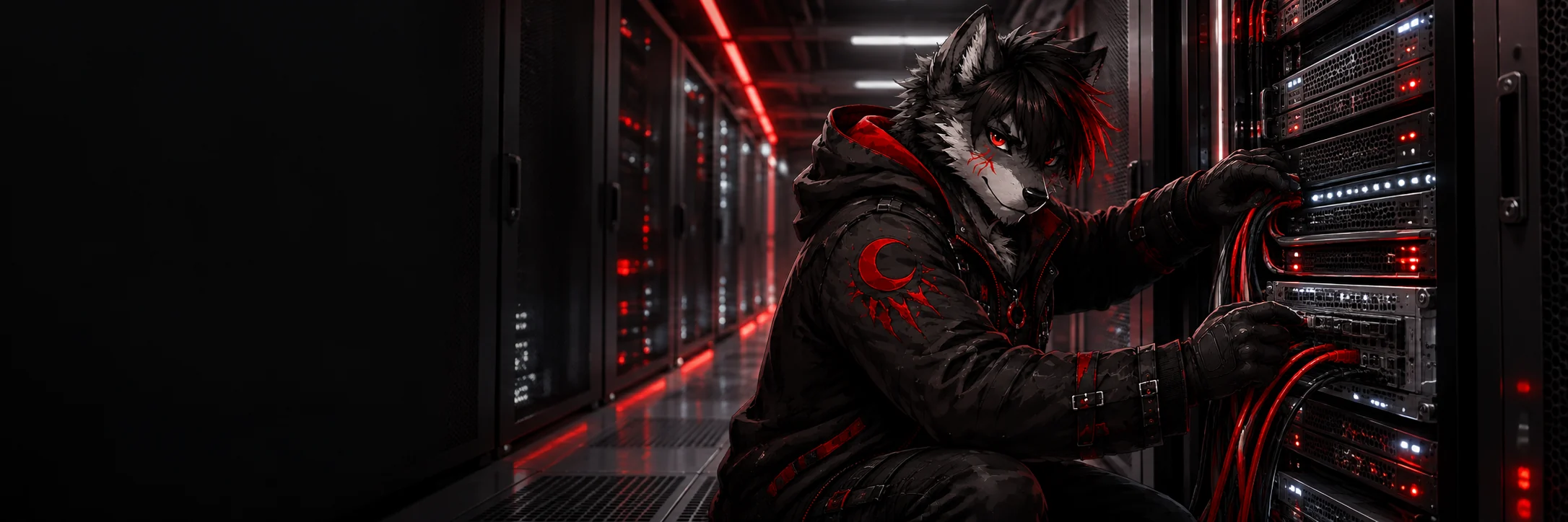 Dragon Host-Maskottchen verbindet Server im Rack